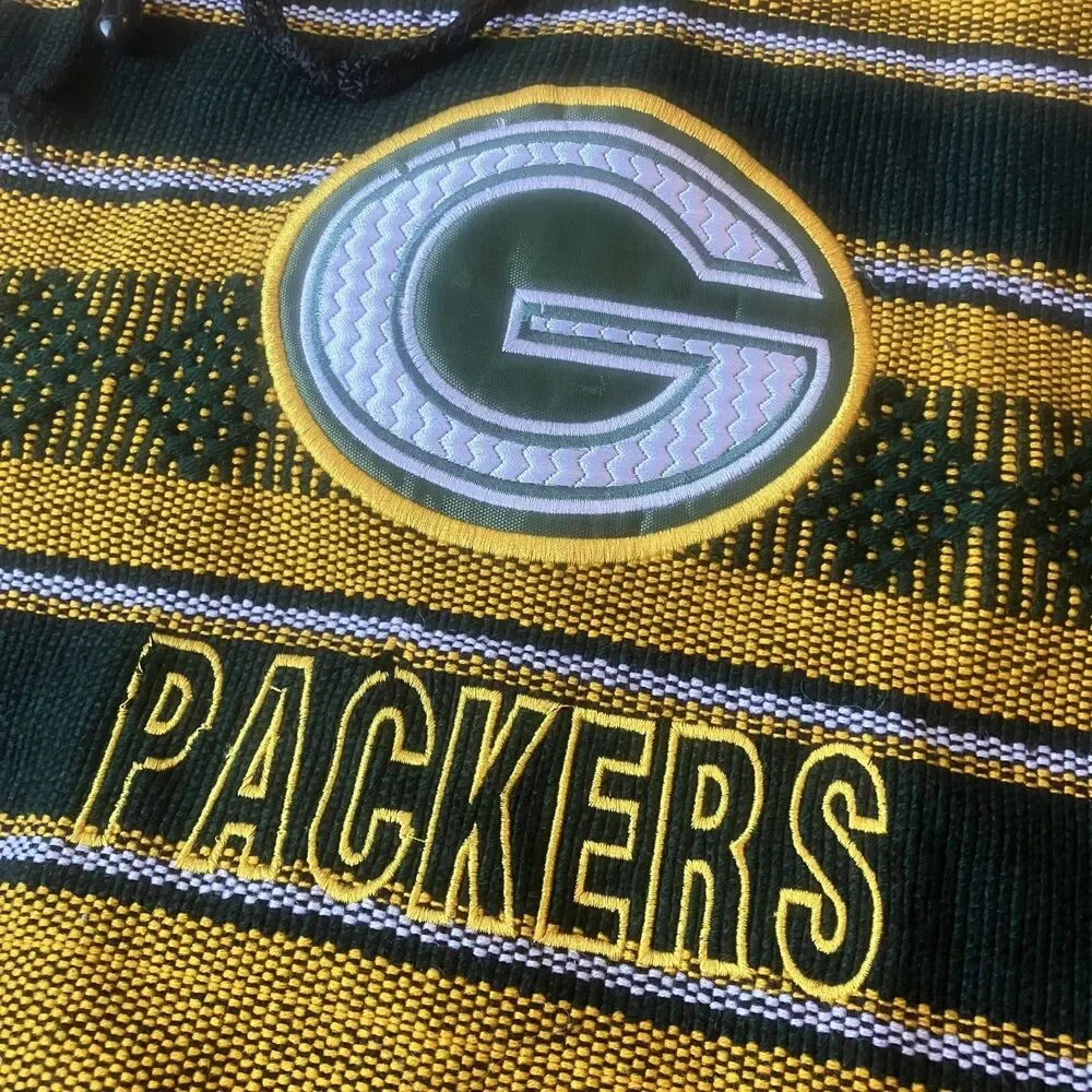 Green Bay Packers Mexican Blanket Backpack Green Gold Embroidered Football Love